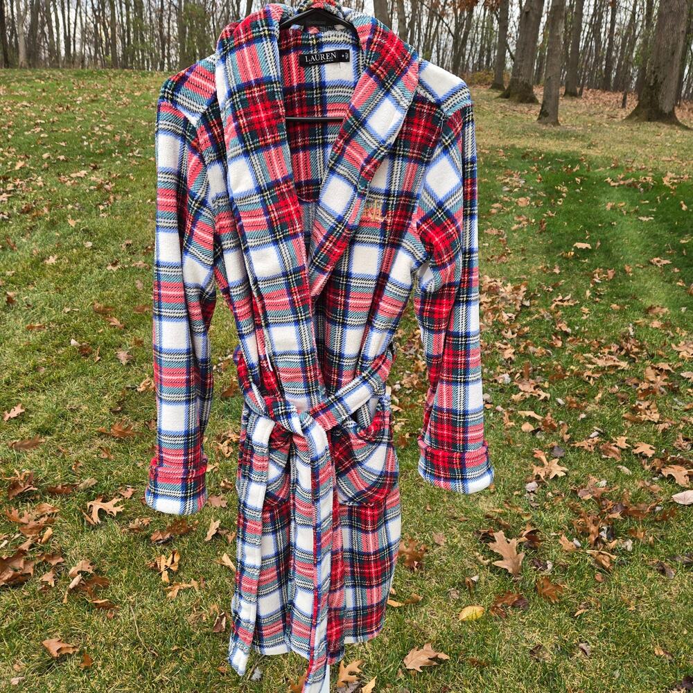 Men's Lauren Ralph Lauren Red Plaid Classic Monogrammed Fleece Bathrobe Medium